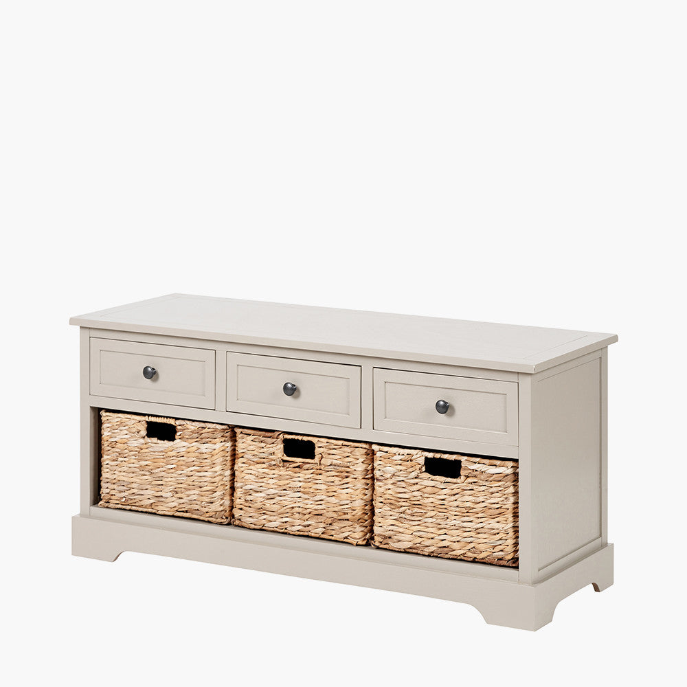 Devonshire Putty Grey Pine Wood Sideboard with 3 Baskets